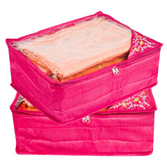 Heart Home Saree Cover | Zip Closure Saree Cover | Clothes Storage Bag | Wardrobe Organiser for Suit | Transparent Top Saree Cover | Side Embroidery-Design | 9 inch | Pack of 2 | Pink