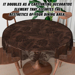 Heart Home Round Table Cover | PVC Table Cloth for Round Tables | 4 Seater Round Table Cloth | 3D Leaf Kitchen Dining Tablecloth | Tabletop Cover | 60 Inch | Brown