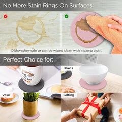 Kuber Industries 24 Pcs Non-Slip Tea Coaster for Hot Pots - Round Tea Cup & Water Glass Cover Top Lid for Teapoy & Dining Table - Grey & Pink