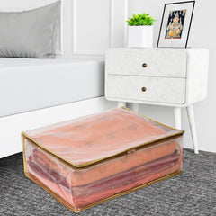 Heart Home Saree Cover | Golden Lace PVC Laminated Net Saree Cover | Wardrobe Saree Organizer | Garment Storage Bag | Clothes Storage Bag | Pack of 2 | Transparent