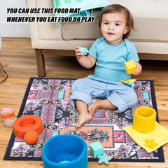 Kuber Industries Food Mat | Digital Flower Print Bed Server | Laminated Bed Protector for Home | Bed Server for Bedsheet | 27 Inch | Black