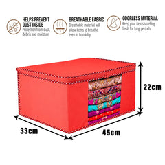 Heart Home Saree Cover | Zip Closure Saree Cover | Clothes Storage Bag | Wardrobe Organiser for Suit | Transparent Window Saree Cover | Dot Border-Design | 9 inch | Pack of 3 | Red