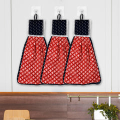 Kuber Industries Napkin | Washbasin Hanging Napkin | Kitchen Towel with Ties | Napkin for Kitchen | Circle Napkin for Bathroom | Hand Towel for Kitchen | Pack of 3 | Red