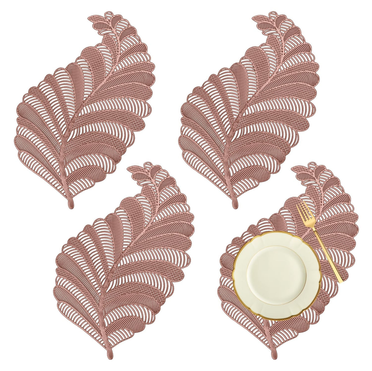 Heart Home Placemat | Placemats for Dining Room | Designer Table Mat Set | Placemats for Kitchen Table | Side Table Placemats | Leaf Shape Placemat | 4 Piece Set | Copper