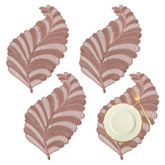 Heart Home Placemat | Placemats for Dining Room | Designer Table Mat Set | Placemats for Kitchen Table | Side Table Placemats | Leaf Shape Placemat | 4 Piece Set | Copper