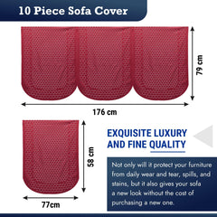 Heart Home Sofa Cover | Net Sofa Slipcover Set | Sofa Cover for Living Room | Sofa Cover for Hall | 5-Seater Sofa Cover for Home Decor | Dot Sofa Cover Set | Maroon