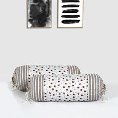 Kuber Industries Bolster Covers | Cotton Bolster Cover Set | Diwan Bolster Cover Set | Bolster Pillow Cover | Brown Flower Masand Cover | 16x32 Inch | Pack of 4 | White