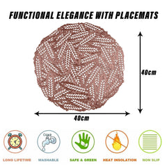 Heart Home Side Table Mats | Table Mat For Bedroom | Bed-Side Table Mat | Center Table Mat | Table Dining Mat | Table Runner Mat | Round Leaf-Design | 2 Piece Set | Copper