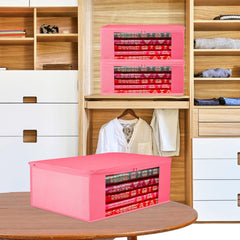 Heart Home Saree Cover | Clothes Storage Bag | Storage Organizer Bag | Zip Closure Saree Cover | Wardrobe Organizer | Plain Transparent Window Saree Cover | 6 Inch | Pack of 9 | Pink