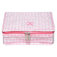 Heart Home Makeup Storage Bag | Vanity Box for woman | Laminated Watch Organizer | Cosmetic Storage Kit | Makeup Kit with Handle | 8 Pouch Jewellery Storage Bag | Check-Design | Pink