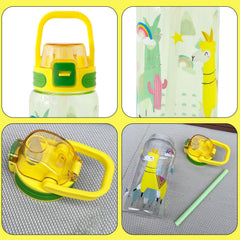 Kuber Industries Pack of 4 Kids Water Bottle With Straw |Sipper Water Bottle For Kids Boys Girls| Water Bottle with Locking Flip Lid | 650 ml | Yellow | SYZ-7782C