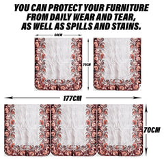 Heart Home Sofa Cover | Sofa & Center Table Cover Set | Brown Flower Sofa Cover with Table Cover | Velvet 5 Seater Sofa & Table Cover Set For Living Room | Cream