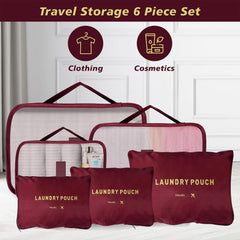 Kuber Industries Pack of 6 Travel Luggage Bag | Toiletry Bag for Jewellery-Watches-Bracelets | Multi-Purpose Storage Bag with Handle | Travel Utility Storage Pouches | LYN16-MRO | Maroon