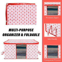 Heart Home Saree Cover & Underbed Stoarge Bag Set | 2 Pieces Saree & 2 Pieces Underbed Storage Bag Combo Set | Zipper Closure & Handle | Dot-Design | Set of 4 | Red