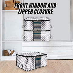 Heart Home Underbed Storage Bag | Clothes Storage Organizer | Blanket Cover with Clear Window | Zipper Closure & Handle Cloth Organizer | Dot-Design | Large | Pack of 4 | Black