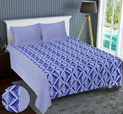 Urbane Home Double Bedsheet|Cotton 120 TC Luxury Printed Soft & Lightweight Bedsheet With 2 Pillow Covers (Blue & White)