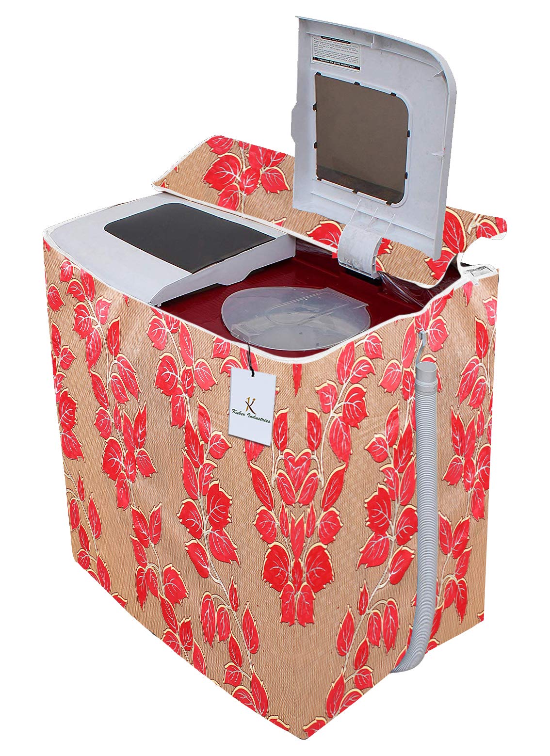 Kuber Industries Leaf Design PVC Top Load Semi Automatic Washing Machine Cover (Red) CTKTC33343