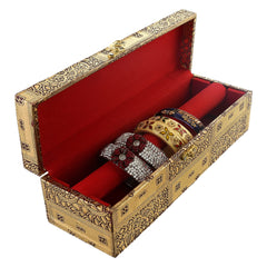Heart Home Multipurpose Wooden Emobssed Design 1 Rod Bangle Box/Organizer/Case With Swing Arm Lock System - Pack of 2 (Gold)-47HH0547