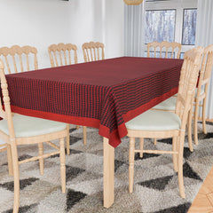 Heart Home Dining Table Cover | Cotton Table Cloth Cover | 8 Seater Table Cloth | Barik Check Table Cover | Table Protector | Table Cover for Dining Table | 60x108 Inch | DTC | Maroon