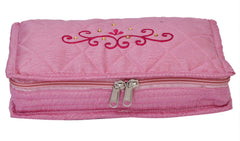 Kuber Industries Embroidery Design Satin Jewellery Pouch Cum Makeup Kit, Pack of 2 (Green & Pink)