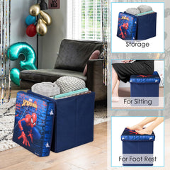 Heart Home Marvel Spider-Man Storage Sitting Stool | Foldable Storage Box | Storage Sitting Stool for Kids Room | Stool For Living Room | Storage Stool Box For Toys | Blue
