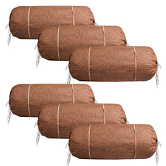 Heart Home Bolster Covers | Cotton Bolster Cover Set | Diwan Bolster Cover Set | Bolster Pillow Cover | Khakhi Printed Masand Cover | 16x32 Inch | Pack of 6 | Brown