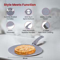 Kuber Industries Dosa Tawa Non Stick Pan with Revivted Handle | High Grade Aluminium Induction Non Stick Tawa Pan | Scratch Resistant, Gas Stove & Induction Compatiable | Black