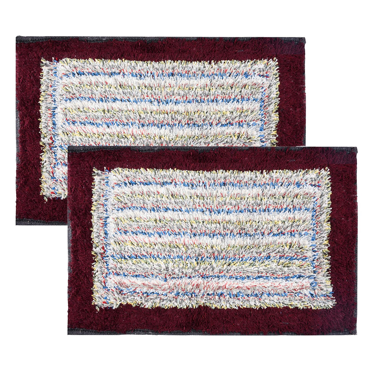 Kuber Industries Door Mat | Dust Trapper Mat | Door Entrance Mat | Anti-Skid Door Mat | Floor Mat for Home Entrance | Cotton Border Door Mat | Entryway Door Mat | Pack of 2 | Maroon