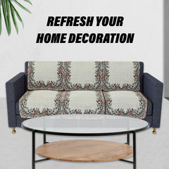 Heart Home Sofa Cover Set|5-Seater Couch Cover|Net Velvet Sofa Slip Cover Set|Sofa Slipcover Set|Sofa Cover for Living Room|Blue Gulab Border Crown Sofa Cover|Cream