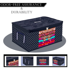 Heart Home Saree Cover | Zipper Closure Saree Storage Bag | Saree Organizer for Wardrobe with Handle | Transparent View Clothes Storage Bag for Lehenga | Side Dot-Design | Blue