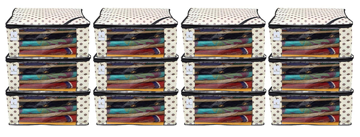 Kuber Industries Black Polka Dot 12 Piece Non Woven Saree Cover, Large, Ivory-CTKTC14134,Standard