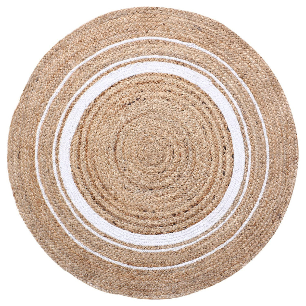 Kuber Industries Hand Woven Braided Carpet Rugs|Round Traditional Spiral Design Jute Door mat|Mat for Bedroom,Living Room,Dining Room,Yoga,60x60 cm,(White)