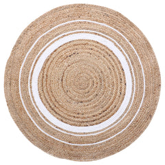 Kuber Industries Hand Woven Braided Carpet Rugs|Round Traditional Spiral Design Jute Door mat|Mat for Bedroom,Living Room,Dining Room,Yoga,60x60 cm,(White)