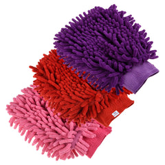 Heart Home Chenille Mitts|Microfiber Cleaning Gloves|Inside Waterproof Cloth Gloves|100 Gram Weighted Hand Duster|Chenille Gloves for Car|Glass|Pack of 3 (Multicolor)
