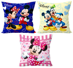 Kuber Industries Disney Printed Microfiber Filled Floor Cushion, Decorative Throw Pillow, Home Decor Pillow, Sofa/Bed Cushion,16"x16"(Blue & Pink & Cream)-Pack of 3-KUBMART15898, Standard