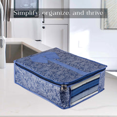 Heart Home Shirt Storage Bag | Clothes Storage Bag | Wardrobe Storage Bag | Shirt Organizer for Closet | Visible Window Shirt Bag | Flower Printed Shirt Cover | Pack of 2 | Navy Blue