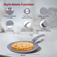 Kuber Industries Dosa Tawa Non Stick Pan with Revivted Handle | High Grade Aluminium Induction Non Stick Tawa Pan | Scratch Resistant, Gas Stove & Induction Compatiable | Gray