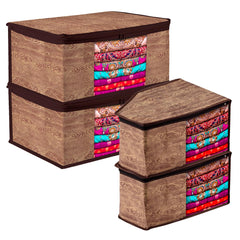 Heart Home Saree Cover & Blouse Cover Set | Saree & Blouse Organizer Combo Set | 2 Pieces Blouse & 2 Pieces Saree Cover Set | Zipper Closure | Wooden-Texture-Design | Set of 4 | Brown