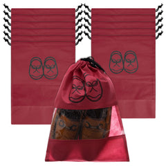Heart Home Shoe Cover | Travel Shoe Storage Bags | Non-Woven Storage Bag | Shoe Cover with Drawstring | Shoe Organizer with Clear window | Plain | Pack of 12 | Maroon