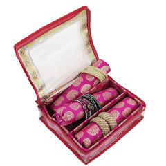 Kuber Industries Carry Design Brocade Hardboard 2 Pieces Three Rod Bangle Box (Pink) -CTKTC38795,standard