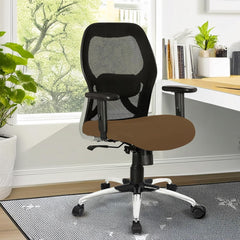 Kuber Industries Ergonomic Office Chairs for Work From Home with Meshback | Comes with Manual Height Adjustable Armrest & 2D Lumbar Support | Comfy Chair for Students with Wheels | Black & Brown Seat
