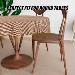 Heart Home Round Table Cover | Table Cloth for Round Tables | 4 Seater Round Table Cloth | Barik Check Kitchen Dining Tablecloth | Tabletop Cover | 60 Inch | Brown