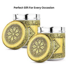 Kuber Industries 1200ml Rexine Crafted Stainless Steel Containers for Kitchen with Lid | Aesthetic Multipurpose Storage Canister for Kitchen Organizer | Steel Dabba/Box for home | Gold