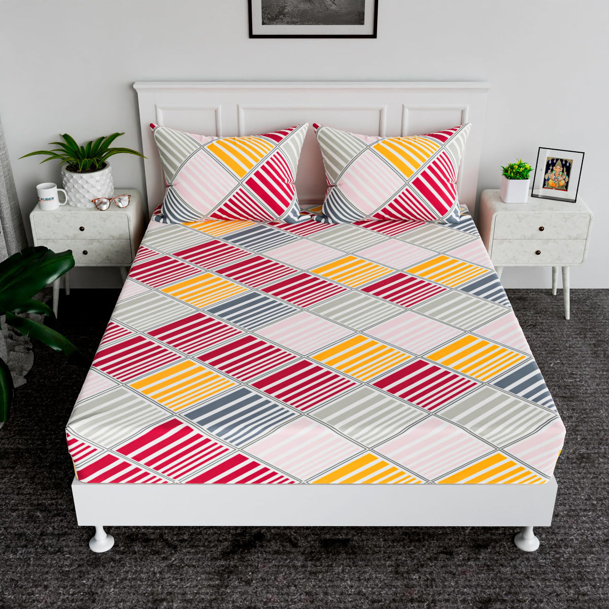 Heart Home Double Bedsheet | Bedsheet for Double Bed | Double Bedsheet with 2 Pillow Covers | Cotton Double Bed Sheet Set | New Zig Zag Bedsheet | 90x100 | White