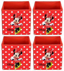Kuber Industries Disney Minnie Print Non Woven Fabric 4 Pieces Foldable Large Size Cloth Storage Box Toy,Books Wardrobe Organiser Cube with Handle (Red)