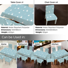 Kuber Industries Set of 5 Waterproof & Oil Repellent Dining Table Chair Cover 4 Seater Full Set | Washable & Dustproof Seat Cover Protector Slipcover | White Triangle Design - Blue