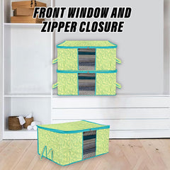 Heart Home Underbed Storage Bag | Clothes Storage Organizer | Blanket Cover with Clear Window | Zipper Closure & Handle Cloth Organizer | Leaf-Design | Large | Pack of 6 | Green