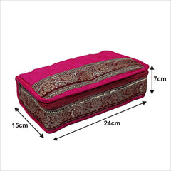 Kuber Industries Brocade Silk Jewellery Pouch Cum Makeup Organiser Kit (Pink)-KUBMART15789