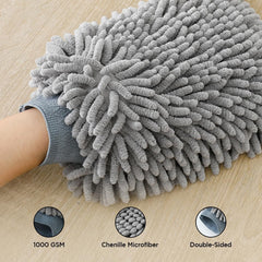 Kuber Industries Gloves | Microfiber Cleaning Gloves | Chenille Mitts for Kitchen | Hand Duster for Kitchen | Hand Gloves For Car | Double Sided Gloves | SHXNEFSST1 | Pack of 4 | Gray