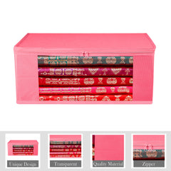 Heart Home Saree Cover | Clothes Storage Bag | Storage Organizer Bag | Zip Closure Saree Cover | Wardrobe Organizer | Plain Transparent Window Saree Cover | 6 Inch | Pack of 9 | Pink